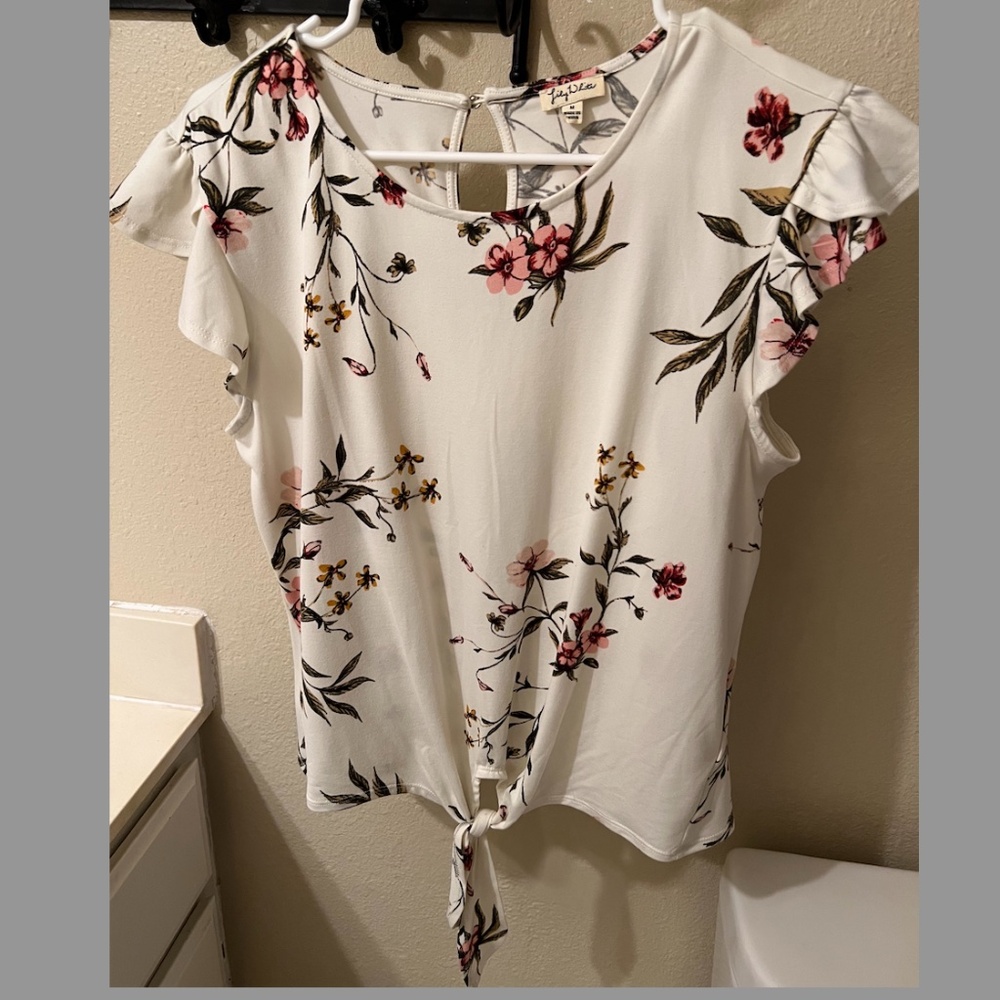Lush Floral Tie-Front Blouse
